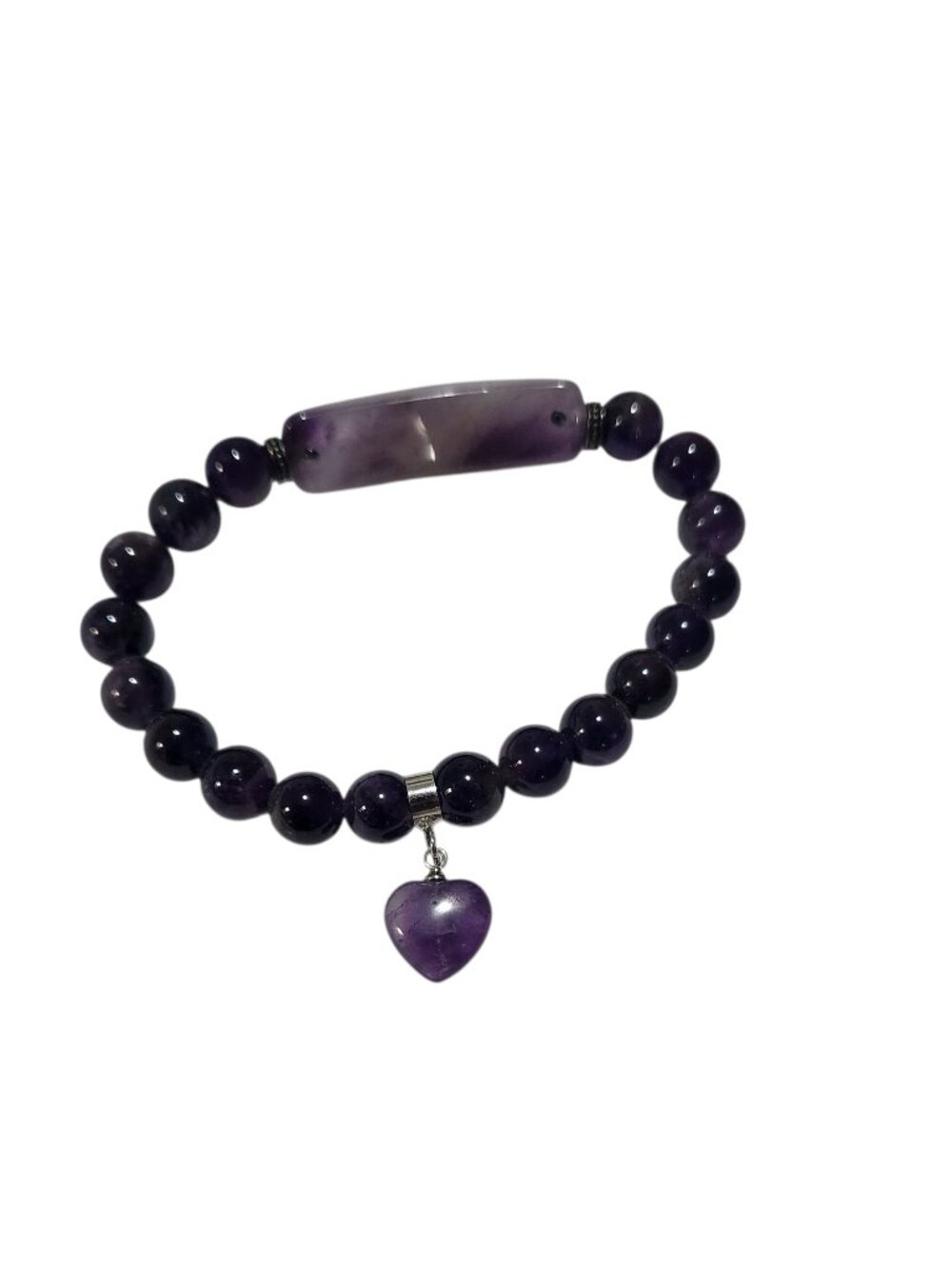 NWOT Women 8mm Natural Gemstone Bracelet Heart Beaded Friendship Bracelet